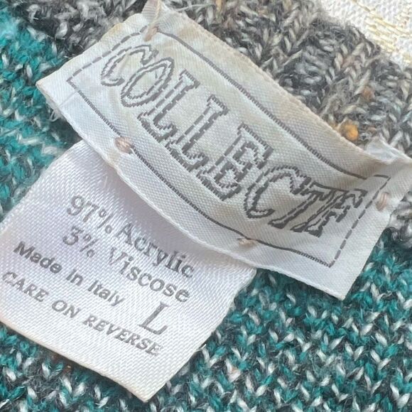 Vintage 90’s Collectif Italy Street Knit Sweater Teal Gray Abstract Size L - Picture 2 of 10